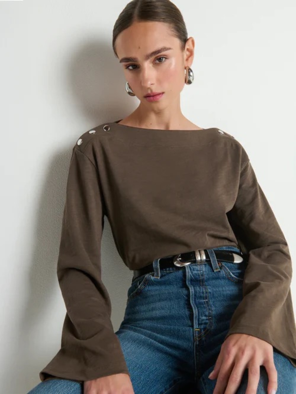 Nation Ltd. - Rochelle Boatneck Tee in Espresso